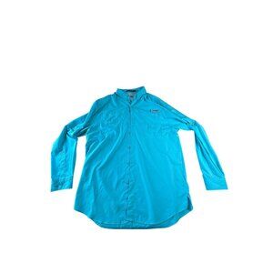 Columbia PFG Omni Shade TAMIAMI Fishing Shirt Vented Men L Teal Blue Long Sleeve